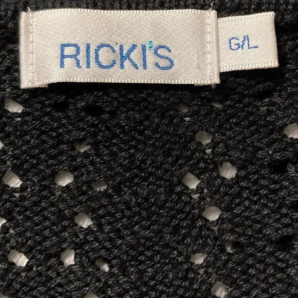 RICKI'S Vintage black short-sleeve scalloped shawl collar v-neck cardigan MEDIUM - Picture 2 of 15